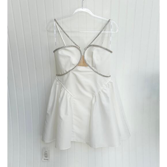 Self-Portrait Taffeta Flared Mini Dress in White Crystal Cocktail Womens 8 - Picture 5 of 14